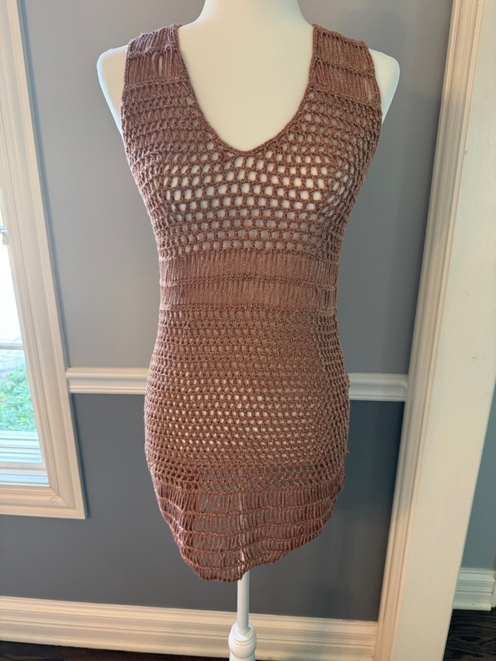 Sleeveless Crochet Swim Coverup in Mauve